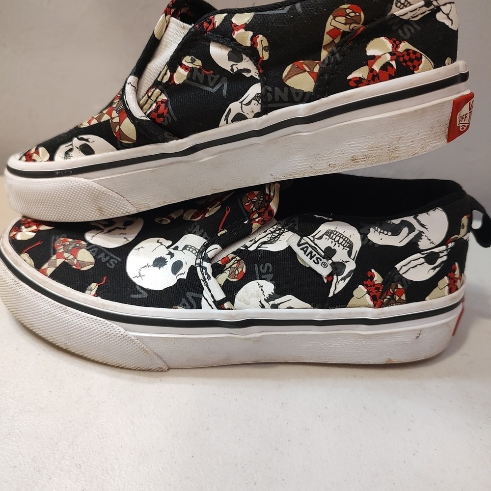 Vans Asher Slip-On Sneakers Kids Sz 13 Shoes Skulls & Snakes Youth Skater - Picture 4 of 11